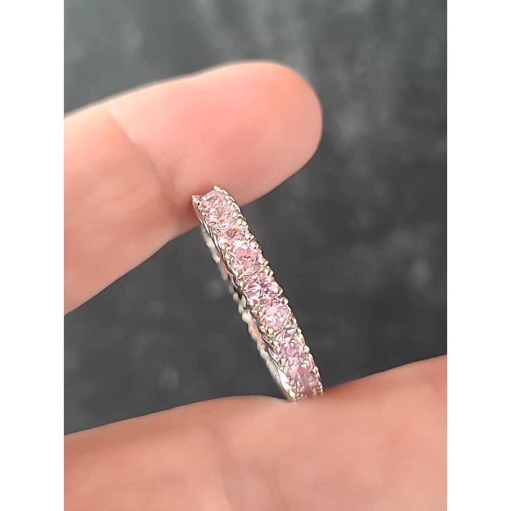 Ross Simons 925 Sterling Silver Pink CZ Eternity Ring Size US 9.25 Vintage